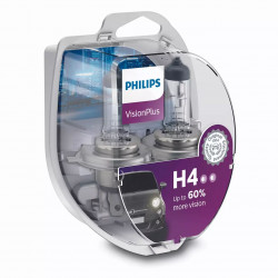 Λάμπες Philips H4 Vision Plus 12V 60/55W Έως 60% Περισσότερο Φως 3250K 12342VPS2
